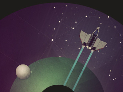 Drifter Disc Label moon planet retro ship space vector