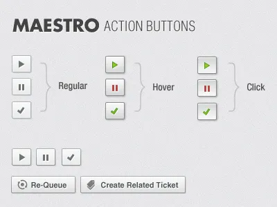 CRM Buttons buttons check click crm hover pause play ticket ui