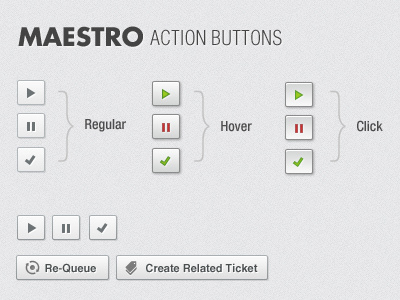 CRM Buttons buttons check click crm hover pause play ticket ui