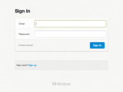 Gridset Sign In app gridset signin ui