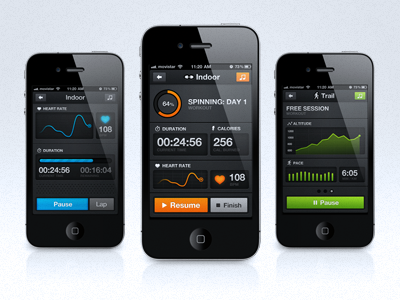 Sports tracking app mock-ups heartbeat interface ios iphone progress running ui