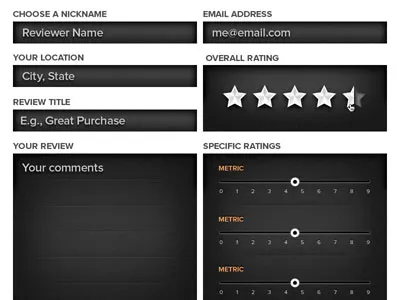 Write A Review design form input rating review slider stars ui web