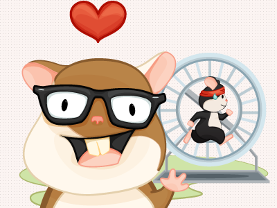 Ember.js Landing Page Illustration - Productivity character design geek glasses hamster heart illustration mascot nerd vector wheel