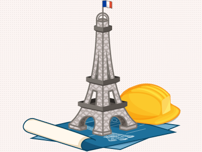 Ember.js Landing Page Illustration - Structure blueprints eiffel tower ember.js france hard hat icon illustration vector