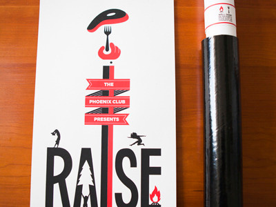 Raise The Steaks illustration invitation screenprint