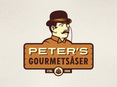 Peter's Gourmetsåser Logo branding face gentleman gourmet growcase hat highway identity logo logo design logo designer logotype monocle mustache norrbotten norrland peters gourmetsåser piteå sauce sauces stache typography vintage