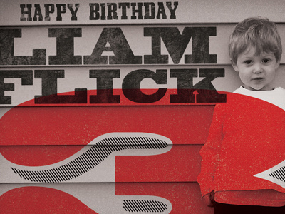 Liam's 3rd Birthday Invitation 3 birthday black distressed happy invitation red stripes texture three type typography wood