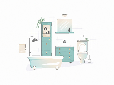 Bathroom Scene bathroom bathtub clean design illustration lineart mirror scene toilet vector