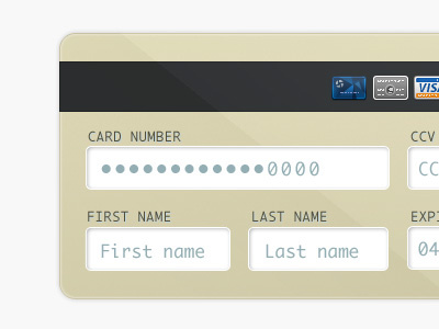 Payment card credit card payment ui
