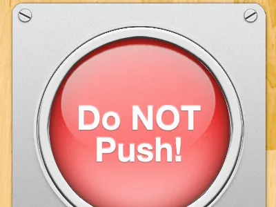 DO NOT PUSH! button chrome design gloss iphone metal noise red red button reflection refraction screw skeuomorphic text texture ui wood