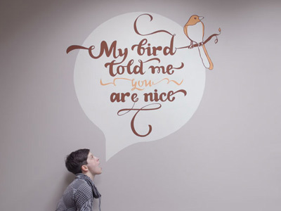 My bird bird calligraphy graffiti interior lettering wall painting