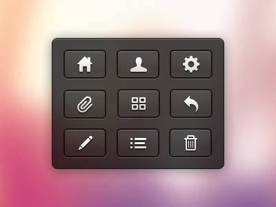 Iris Buttons attachment back button delete edit home icon settings user