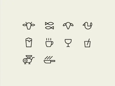 Restaurant Icons beef beer chicken coctail coffee cow fish icons knife lamb restaurant wine