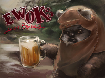 Ewoks beer ewok illustration painter sketch speed painting