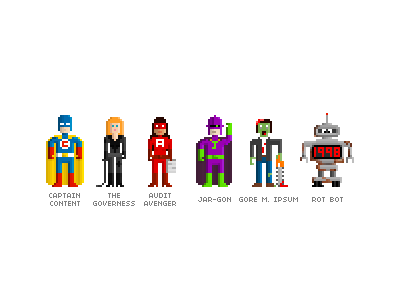 Content Strategy Superheroes 8bit contentstrategy heroes pixel poster superheroes