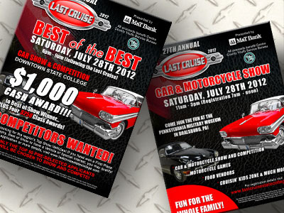 Last Cruise Flyer black car show classic car motorcycle red