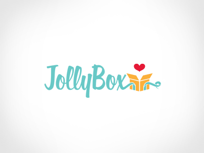 Jollybox Logo box heart illustration logo ribbon script vector