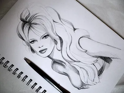 The Initials BB 60s brigitte bardot pencil portrait process quick retro sketch study