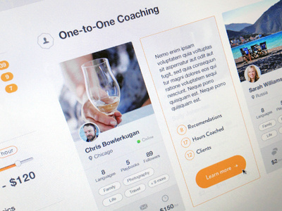 Coach Cards coaches design filters focus lab interface listings navigation ui design web design