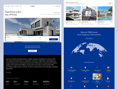 AURA - Real Estate Residency agenecy agent airbnb apartment architecture booking broker building condos landing page minimal property property management real estate website realestate rental residency ui uidesign web app