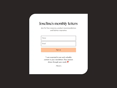 Josefine — Subscribe form 026 daily ui 026 dailyui 026 ecommerce email email marketing form modal newsletter signup subscribe subscription web web design