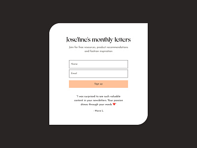 Josefine — Subscribe form 026 daily ui 026 dailyui 026 ecommerce email email marketing form modal newsletter signup subscribe subscription web web design