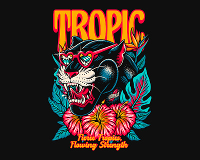 TROPIC PANTHER -VECTOR ILLUSTRATION art branding design graphic design illustration logo merch merchandise panther pop art surf surfing tropic vector