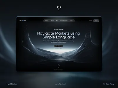 Traidar HomePage (My New AI Startup coming soon) ai artificial intelligence crypto darkmode futuristic fx homepage icon logo product design sleek startup trading ui ux