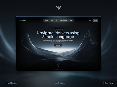 Traidar HomePage (My New AI Startup coming soon) ai artificial intelligence crypto darkmode futuristic fx homepage icon logo product design sleek startup trading ui ux