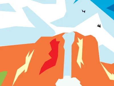 O holy waterfall birds bright fictional landscape minimal scenery simple vector waterfall