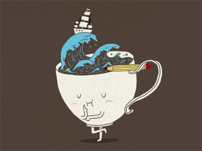 Brainstorming Coffee art project brain brain storming brainstorm coffee cute doodle humor idea illustration ilovedoodle lim heng swee sea ship storm think