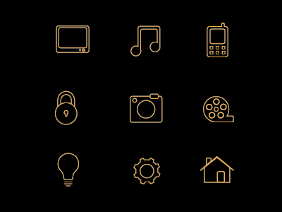 Home Device Icons camera home icon icons illustrator lightbulb lock movies music orange phone pictures security settings tv