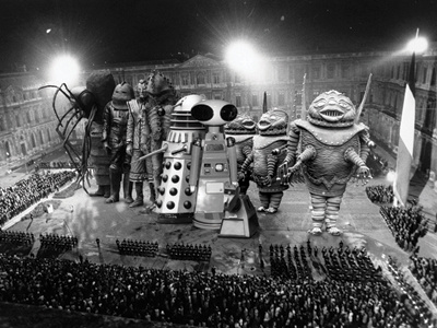 Encounters With The Future! aliens black and white retro collage robots