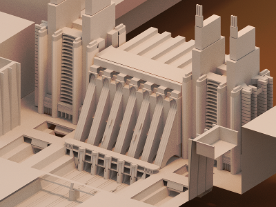 Antonio Sant'Elia Trainstation Cc Small 3d after blender cycles futurism isometric maquette orthographic render sant elia sant elias