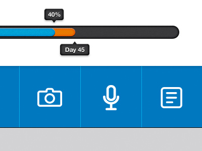 Ipad Learning App app bar blue camera days gray icons ipad learning microphone notepad percentages progress white