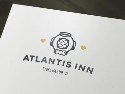 Atlantis Inn update atlantis branding classic diver gold hearts hotel identity inn logo logotype nautical scuba symbol typography