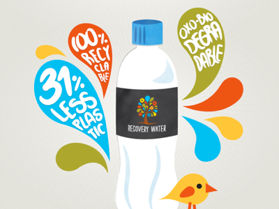 Water illustration bio bottle chicken colors degradable drops illustration recovery recyclable water