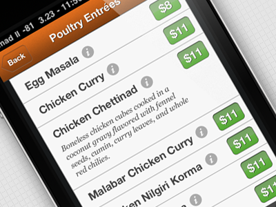 Restaurant App Menu app food helvetica india indian food interface ios iphone menu restaurant ui