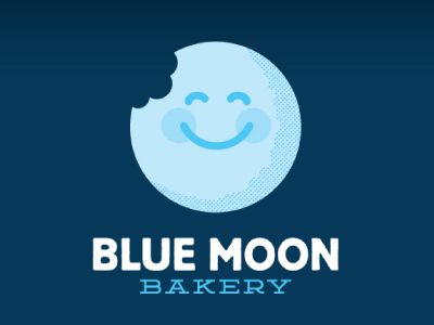 Blue Moon logo blue face happy moon