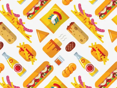 Fast Food Pattern bunny chow chips drinks fast food fries gatsby koeksuster roti salomi samoosa