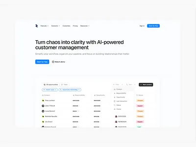 hero section crm design landingpage saas template ui