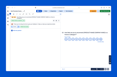 Surveysensum - B2B SaaS NPS Survey builder design. ui ux