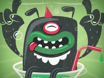 birthdaycard birthday bkopf bkopfone card cocktail drink green grey happy illustration monster retro