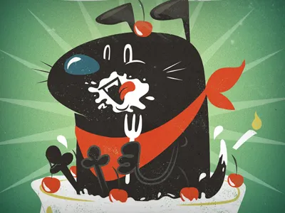 birthdaycard dog birthday bkopf bkopfone cake card cocktail dog drink green grey happy illustration monster retro
