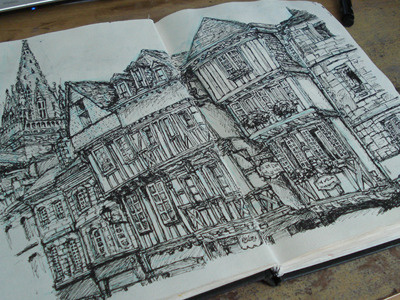 Street black and white pen sketchbook street