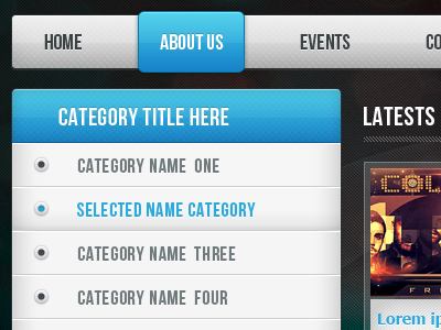 Navigation and Sidebar blue category hover interface menu navigation selected sidebar
