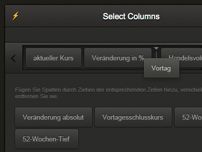 Select Columns app dark financial gui ui website widget window