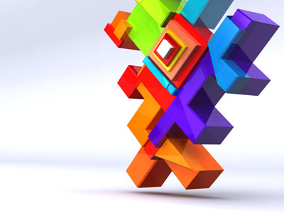 3D Logo 3d blue clean cubic geometric green pixel purple