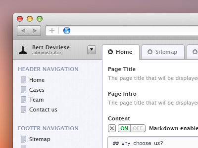 Tabs active backoffice cms desk navigation off on sidebar switches tab tabs ui user