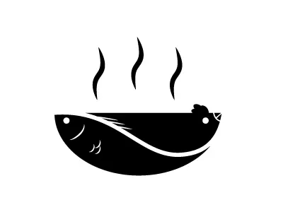 Fish & Chicks Logo Draft aldrich aldricht bowl chicken concept fish food fried logo smoke tan